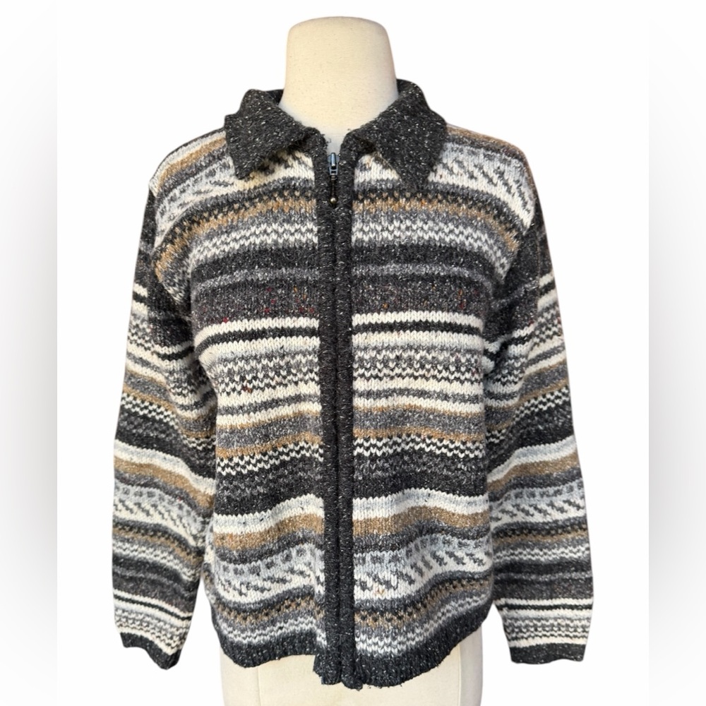 Late 90s/Y2K‎ Croft & Barrow Fair Isle Full-Zip Collared Mid-Weight Cardigan